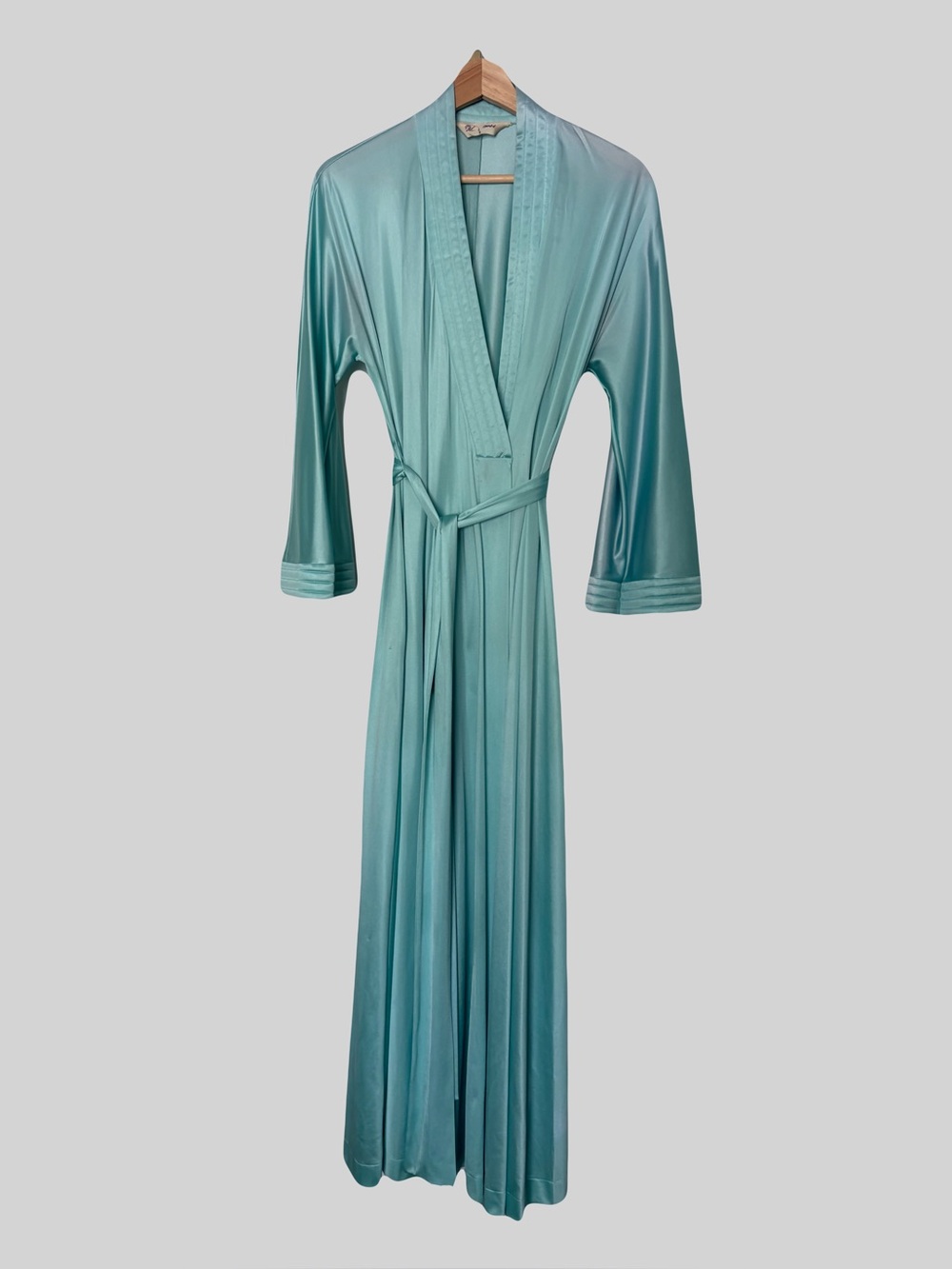 Vintage Vanity Fair Aqua Nylon Belted Maxi Robe Wide Sleeve EUC Small